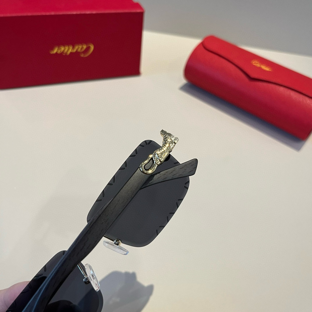 CARTIER カルティエ サングラス メタルフレーム ブラック 限定モデル 高級感 メンズ シニア ブラック 31447 - 画像 7