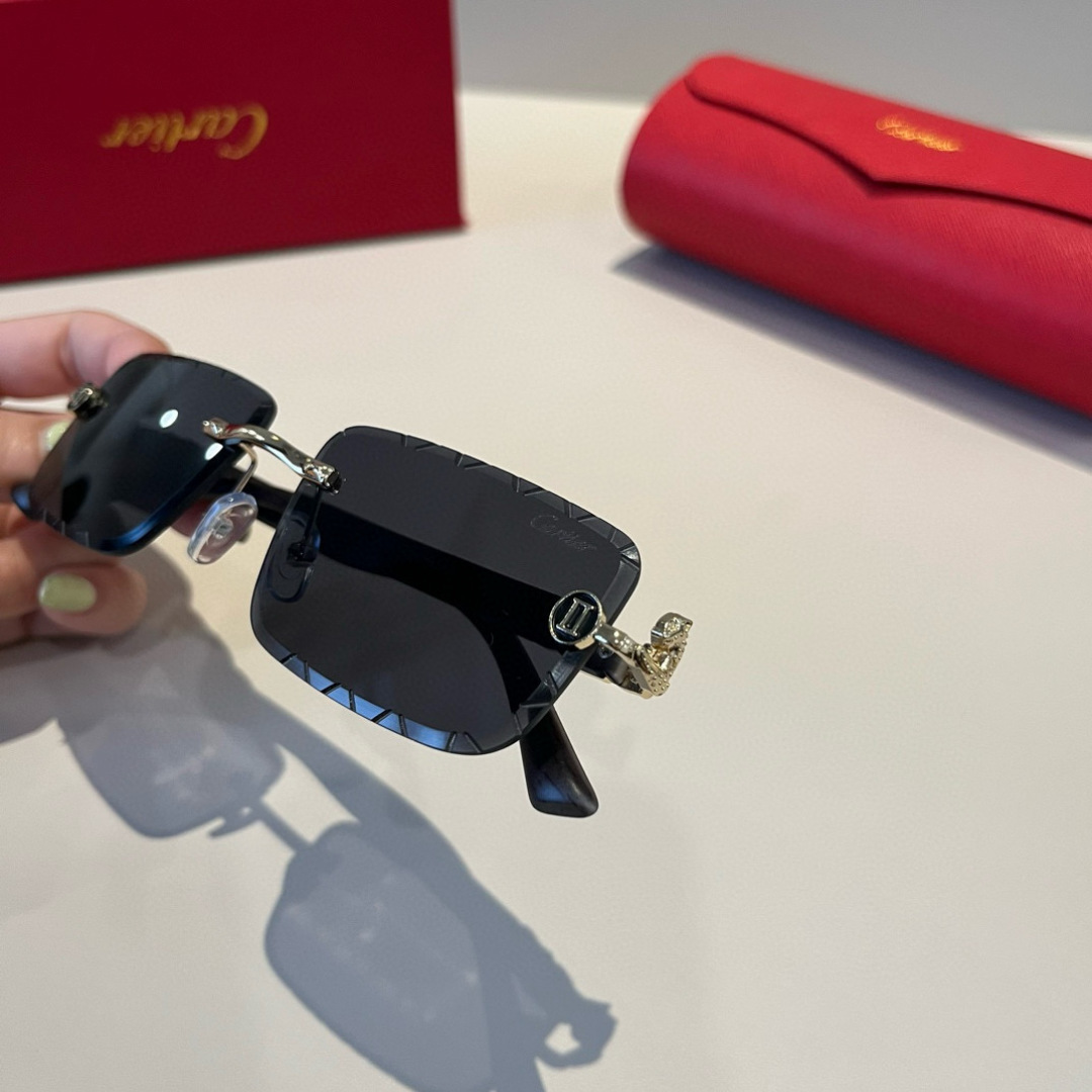 CARTIER カルティエ サングラス メタルフレーム ブラック 限定モデル 高級感 メンズ シニア ブラック 31447 - 画像 8