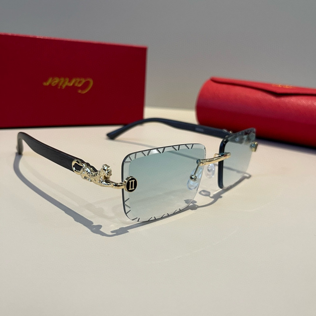 CARTIER カルティエ サングラス メタルフレーム 無縁 シルバー ブラック ランプ グラデーション キャットアイ メンズ レディース