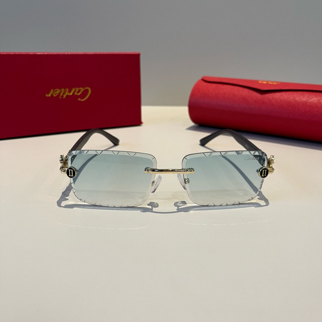 CARTIER カルティエ サングラス メタルフレーム 無縁 シルバー ブラック ランプ グラデーション キャットアイ メンズ レディース - 画像 2