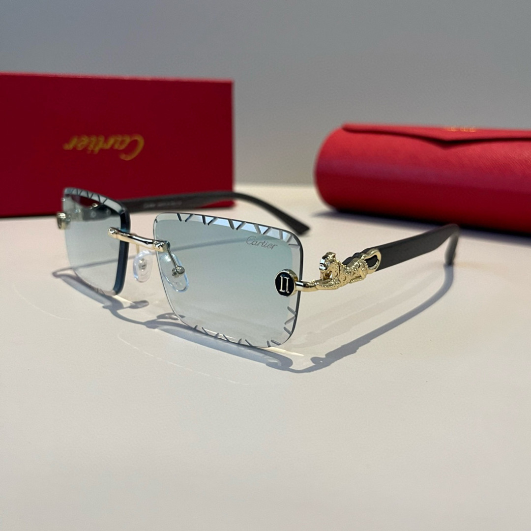 CARTIER カルティエ サングラス メタルフレーム 無縁 シルバー ブラック ランプ グラデーション キャットアイ メンズ レディース - 画像 3