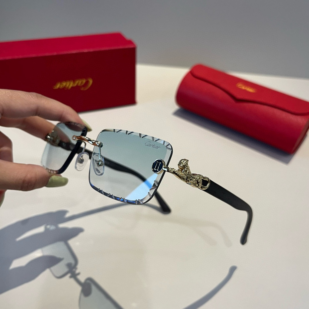 CARTIER カルティエ サングラス メタルフレーム 無縁 シルバー ブラック ランプ グラデーション キャットアイ メンズ レディース - 画像 4