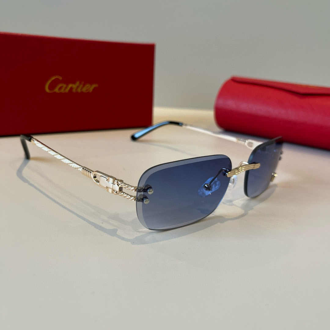 Cartier カルティエ サングラス フレームレス 金属 メタル メンズ レディース ブルーレンズ 17477 多色展開