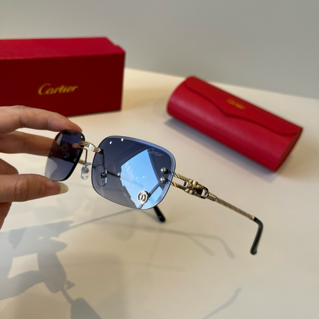 Cartier カルティエ サングラス フレームレス 金属 メタル メンズ レディース ブルーレンズ 17477 多色展開 - 画像 7