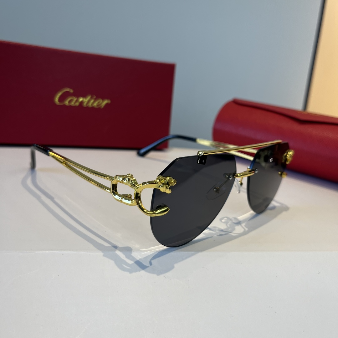 CARTIE カルティエ サングラス フレームレス 金属 メンズ レディース ブラック ゴールド