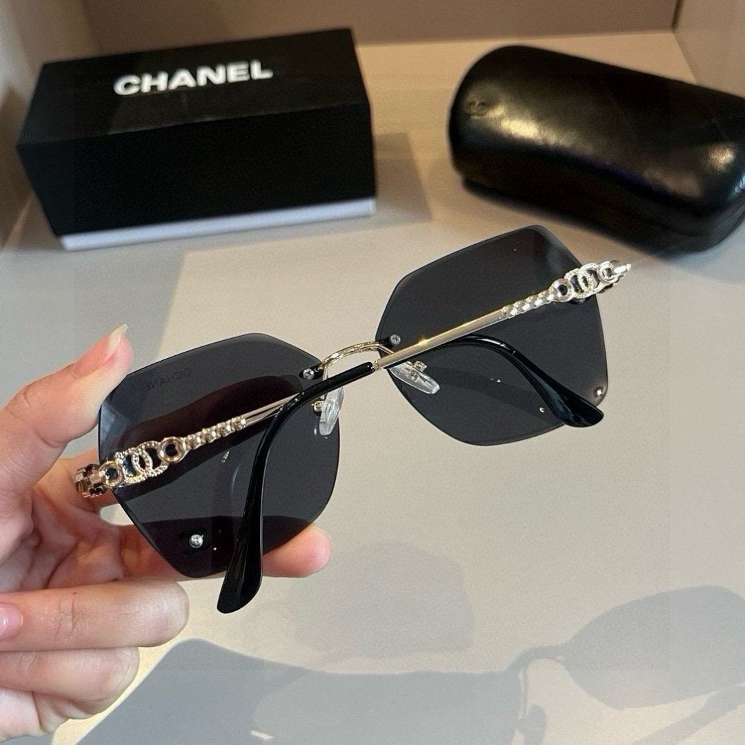 CHANEL シャネル フレームレスサングラス チェーンデザイン ブラック ピンク 多色展開 - 画像 6