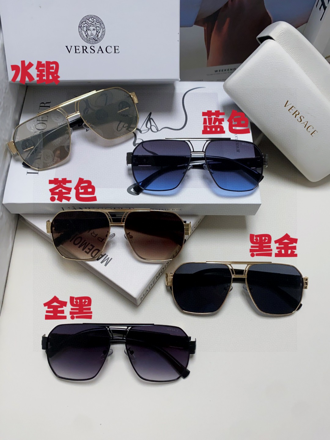 VERSACE ヴェルサーチ サングラス メンズ ブラック ピンクゴールド メデューサロゴ 23249 23248 23247 23246 23245 多色展開 - 画像 2