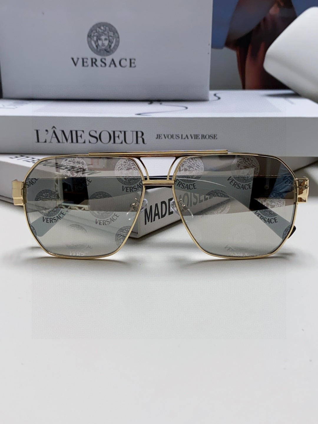 VERSACE ヴェルサーチ サングラス フラットシェイプ ゴールドメタル メトロポリス メンズ レディース 31140 多色展開 - 画像 8