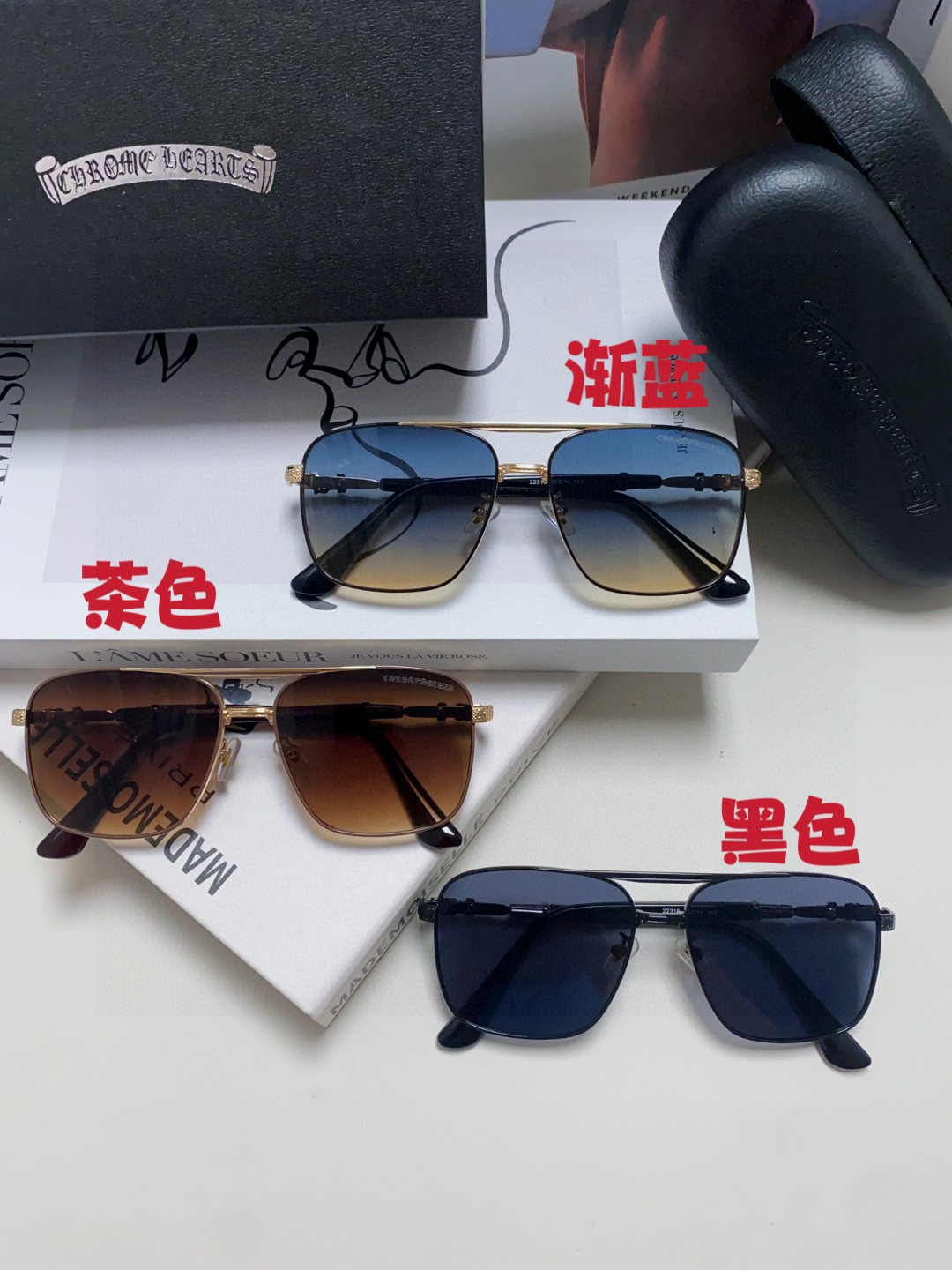 CHROME HEARTS クロムハーツ サングラス フラットシェイプ 防紫外线 メンズ レディース ブラック ブラウン チェック柄 31413 - 画像 2