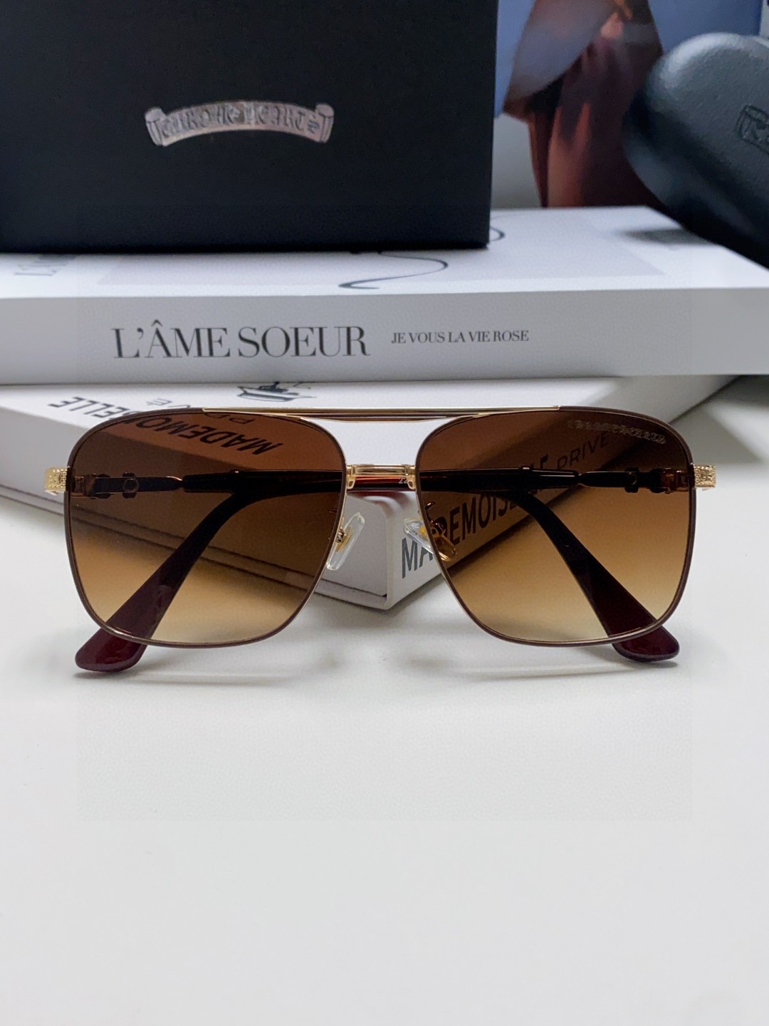 CHROME HEARTS クロムハーツ サングラス フラットシェイプ 防紫外线 メンズ レディース ブラック ブラウン チェック柄 31413 - 画像 8