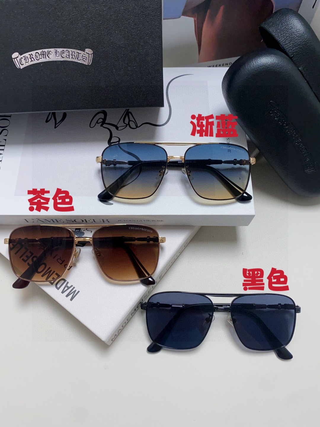 CHROME HEARTS クロムハーツ メガネ ダブルブリッジ サングラス 防紫外线 メンズ レディース ブラック ブラウン ネイビー 多色展開 - 画像 2