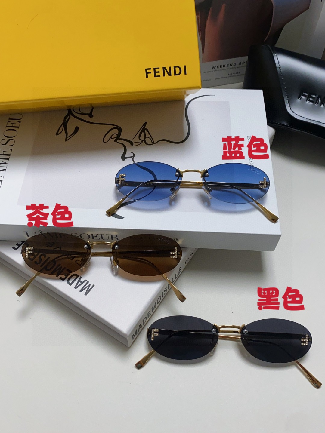 FENDI フェンディ サングラス メタル無框 椭円型 メンズ レディース 2024新作 ブルー ブラック ブラウン 多色展開 - 画像 4