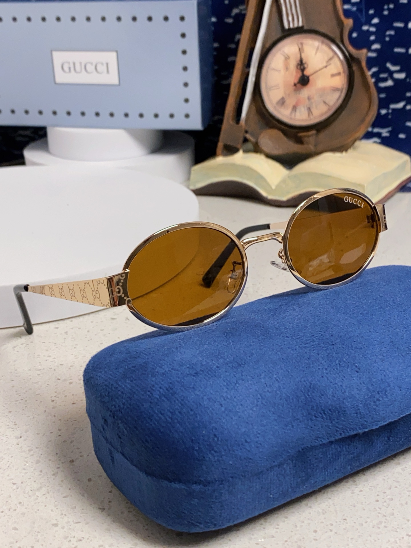 GUCCI グッチ サングラス メンズ レディース 楕円型 金属フレーム 防紫外線 シルバー ブラック マットブラック 茶色 ピンク ブルー 全6色展開 - 画像 2