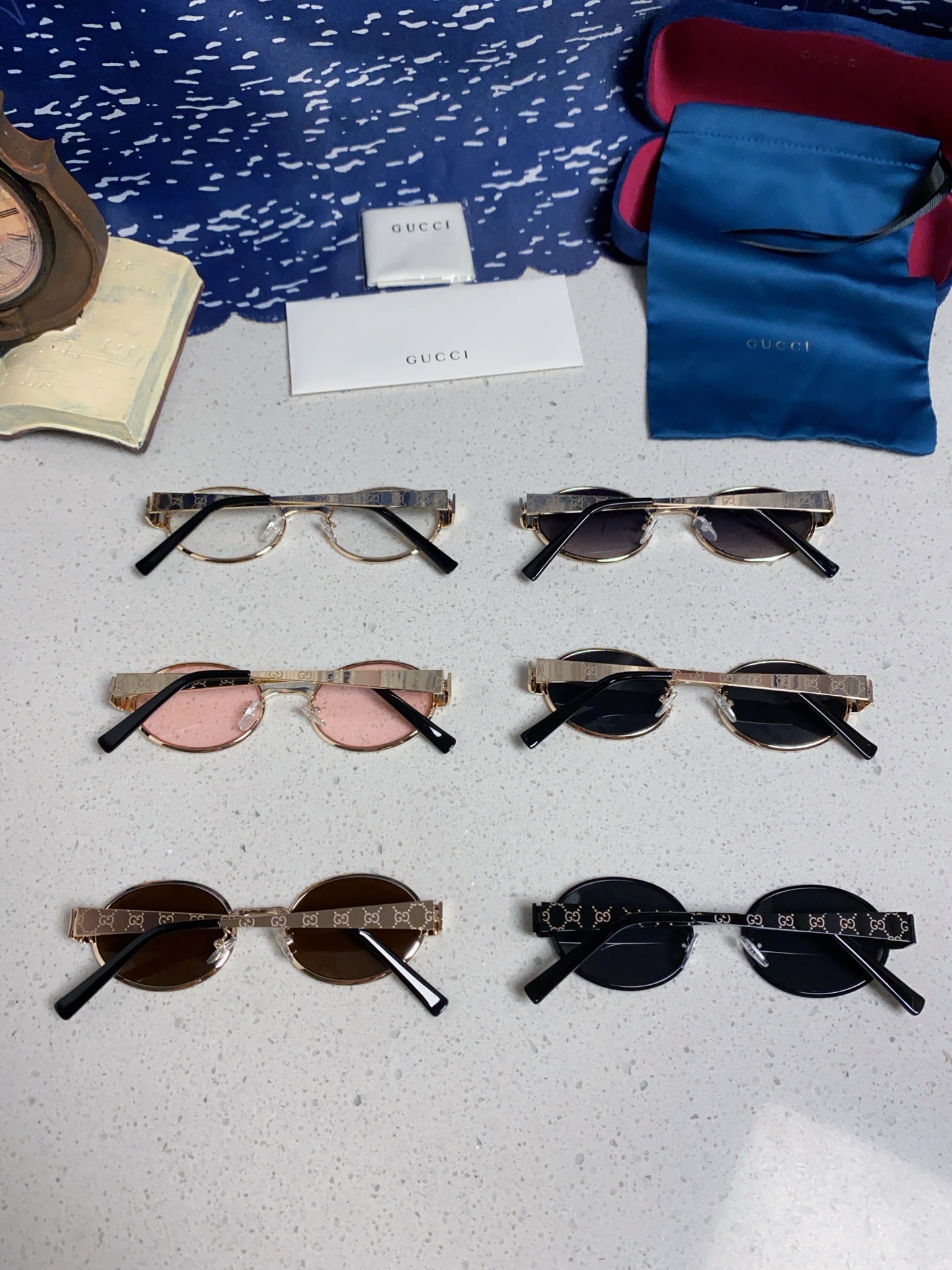 GUCCI グッチ サングラス メンズ レディース 楕円型 金属フレーム 防紫外線 シルバー ブラック マットブラック 茶色 ピンク ブルー 全6色展開 - 画像 3