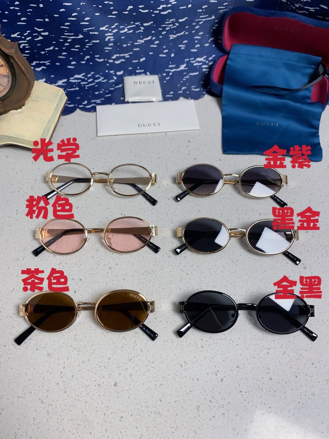 GUCCI グッチ サングラス メンズ レディース 楕円型 金属フレーム 防紫外線 シルバー ブラック マットブラック 茶色 ピンク ブルー 全6色展開 - 画像 4