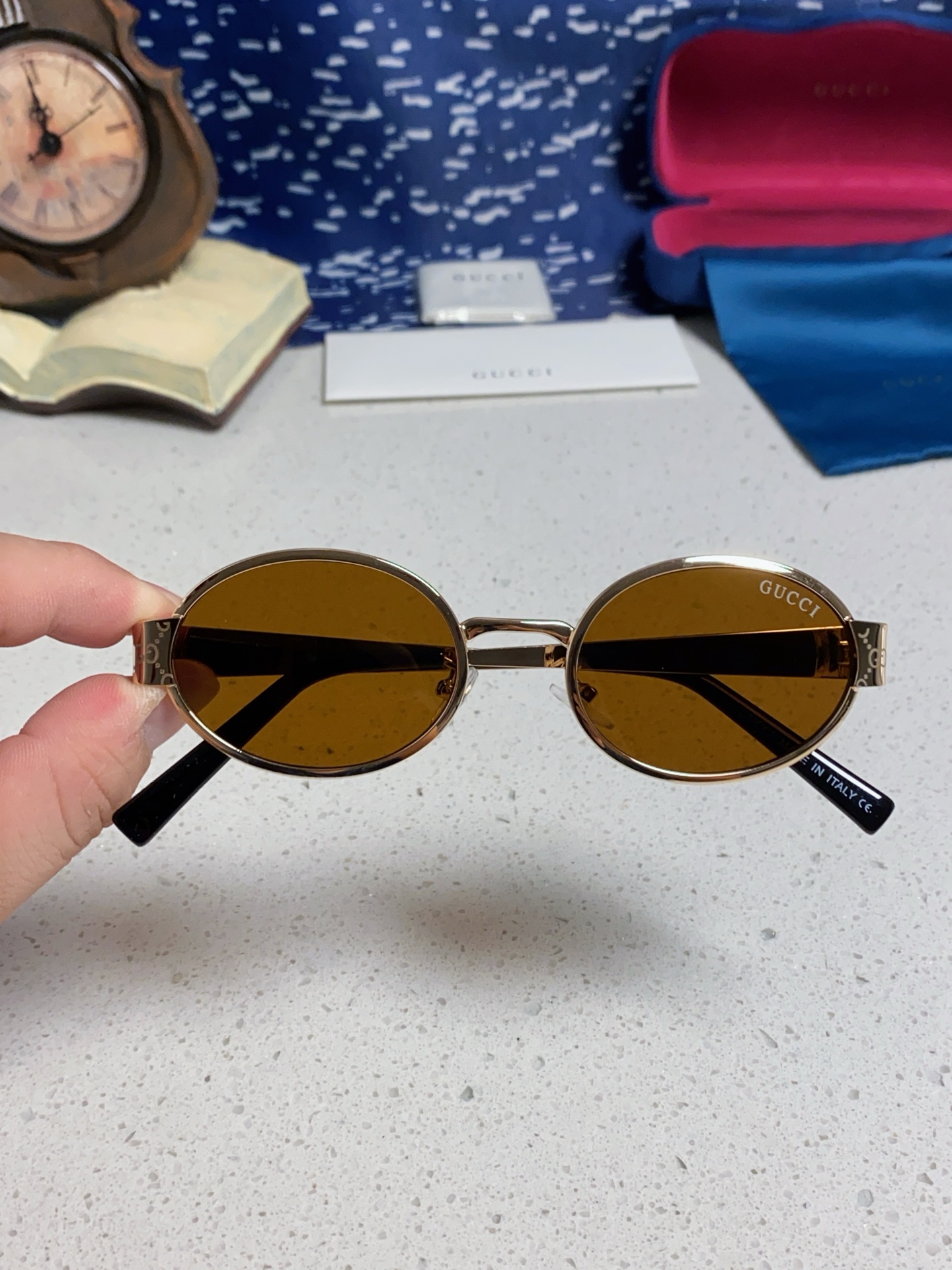 GUCCI グッチ サングラス メンズ レディース 楕円型 金属フレーム 防紫外線 シルバー ブラック マットブラック 茶色 ピンク ブルー 全6色展開 - 画像 7