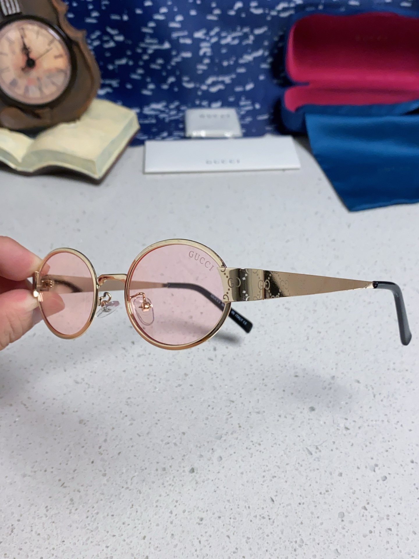 GUCCI グッチ サングラス メンズ レディース ロウ エルゴン メタル 丸型 ピンク シルバー 31507 多色展開 - 画像 9