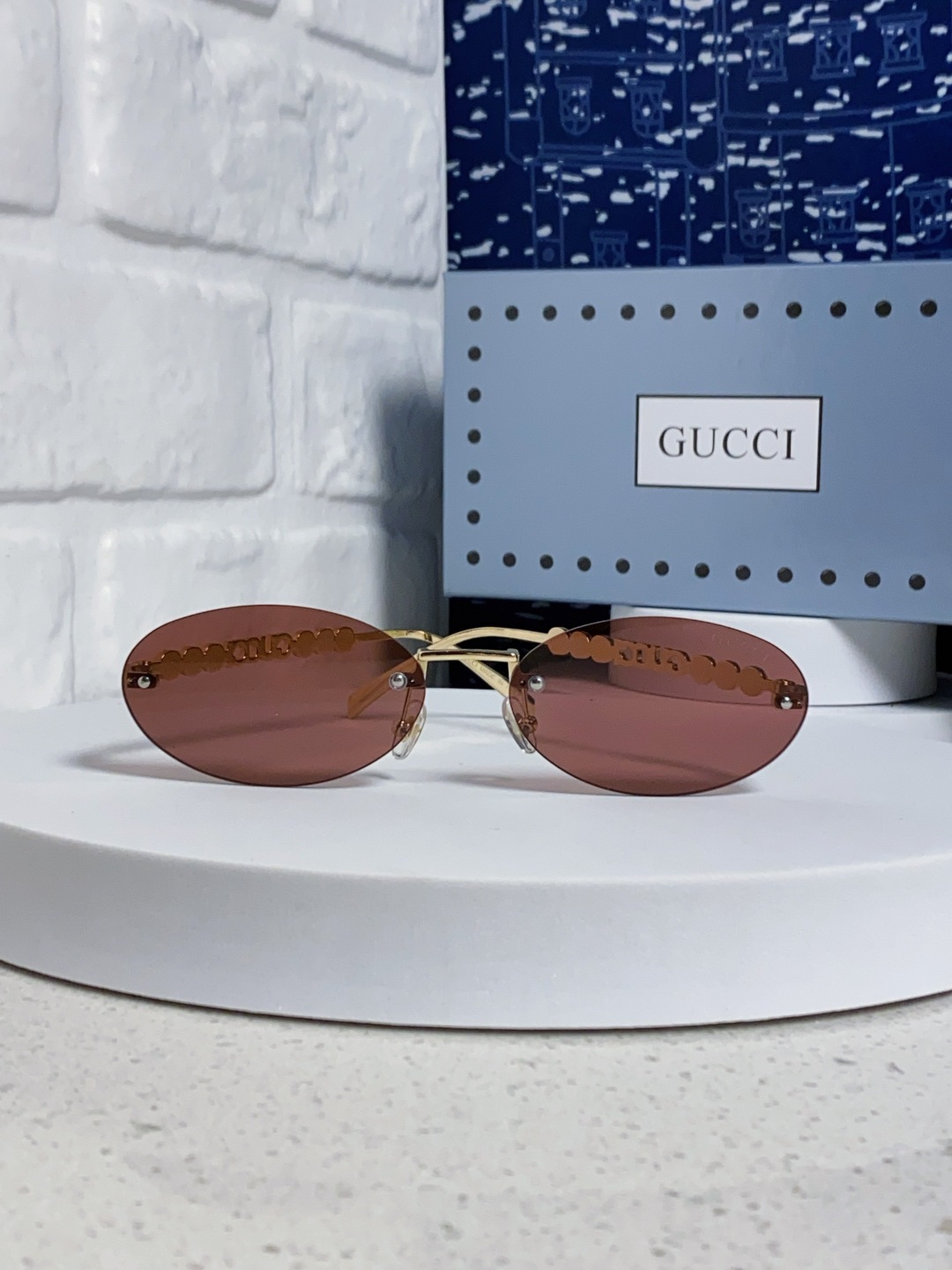 GUCCI グッチ メガネ フレームレス サングラス 無縁 ピアス かんざし レディース 軽量 ブラウン 多色展開 - 画像 5