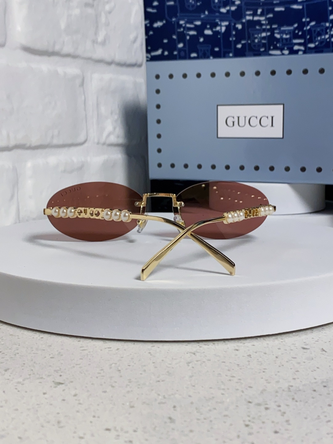 GUCCI グッチ メガネ フレームレス サングラス 無縁 ピアス かんざし レディース 軽量 ブラウン 多色展開 - 画像 6