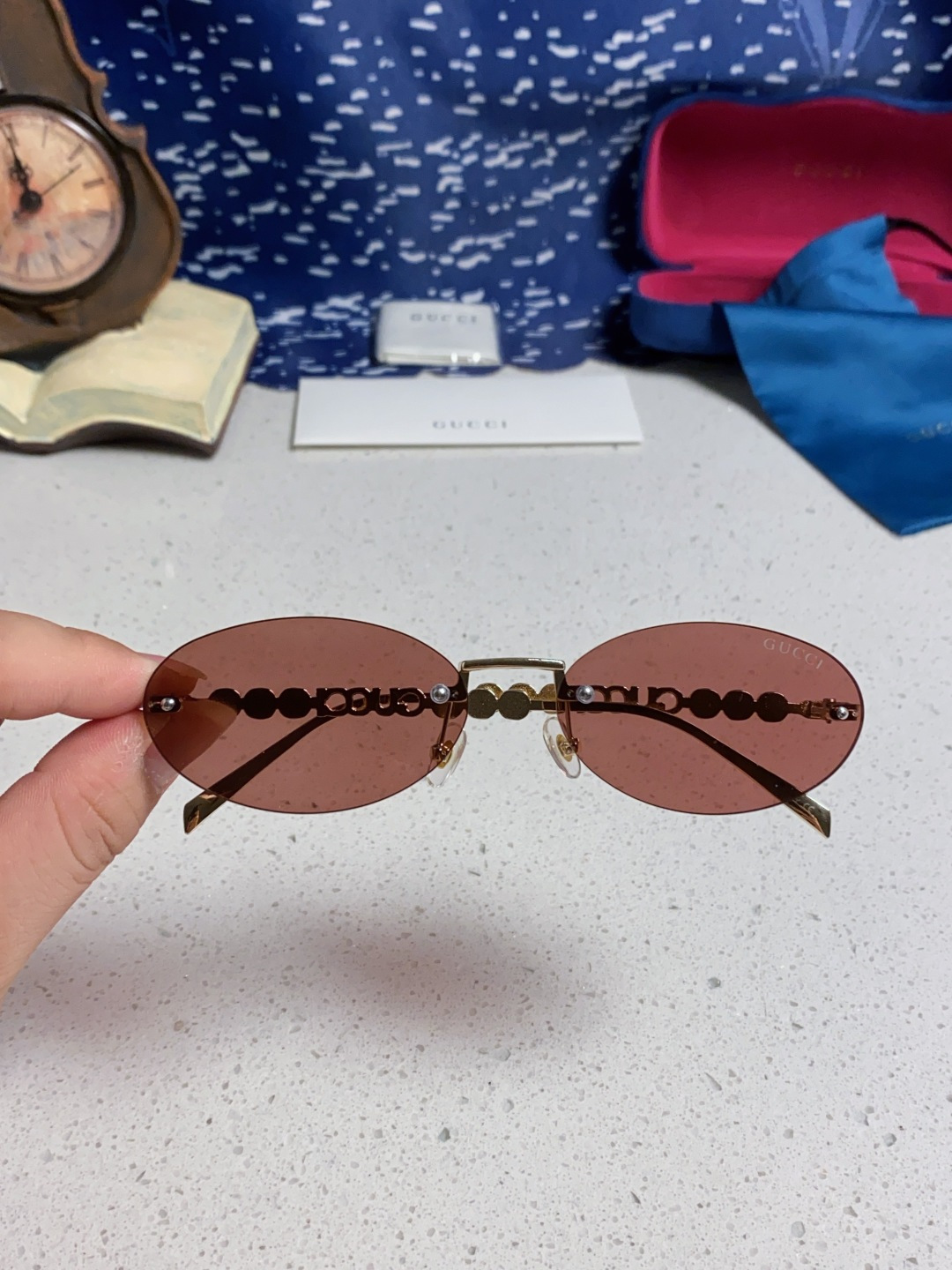 GUCCI グッチ メガネ フレームレス サングラス 無縁 ピアス かんざし レディース 軽量 ブラウン 多色展開 - 画像 7