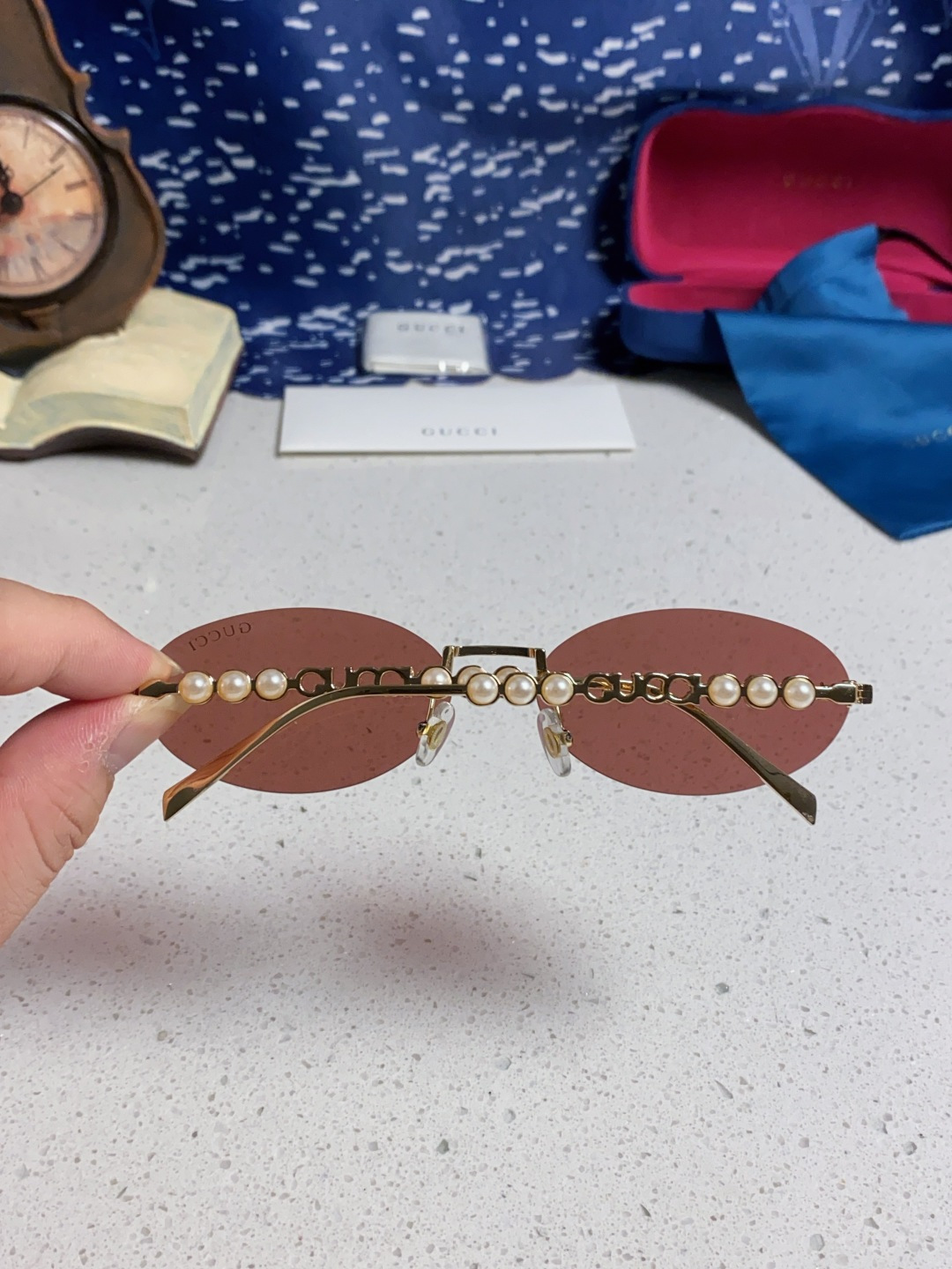 GUCCI グッチ メガネ フレームレス サングラス 無縁 ピアス かんざし レディース 軽量 ブラウン 多色展開 - 画像 8