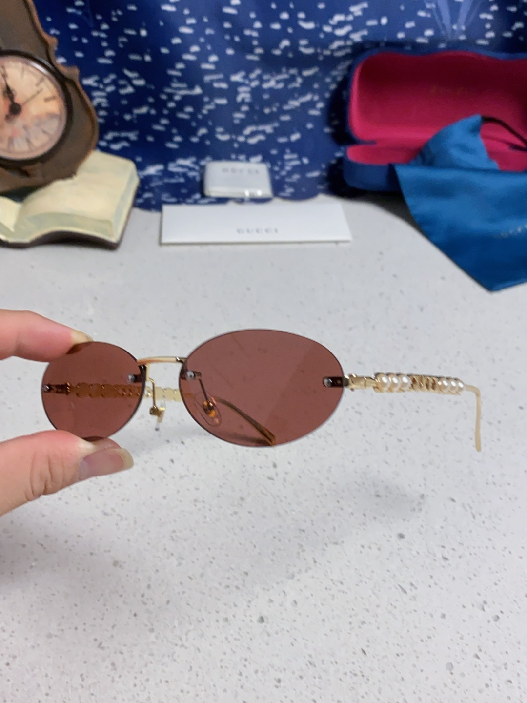 GUCCI グッチ メガネ フレームレス サングラス 無縁 ピアス かんざし レディース 軽量 ブラウン 多色展開 - 画像 9