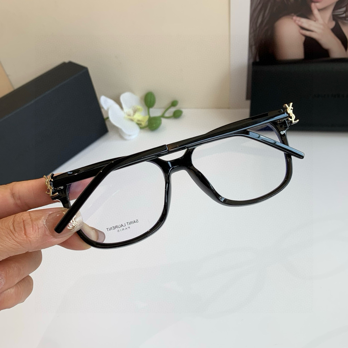 SAINT LAURENT サンローラン メガネ フレーム 丸型 男性用 女性用 ブラック - 画像 4