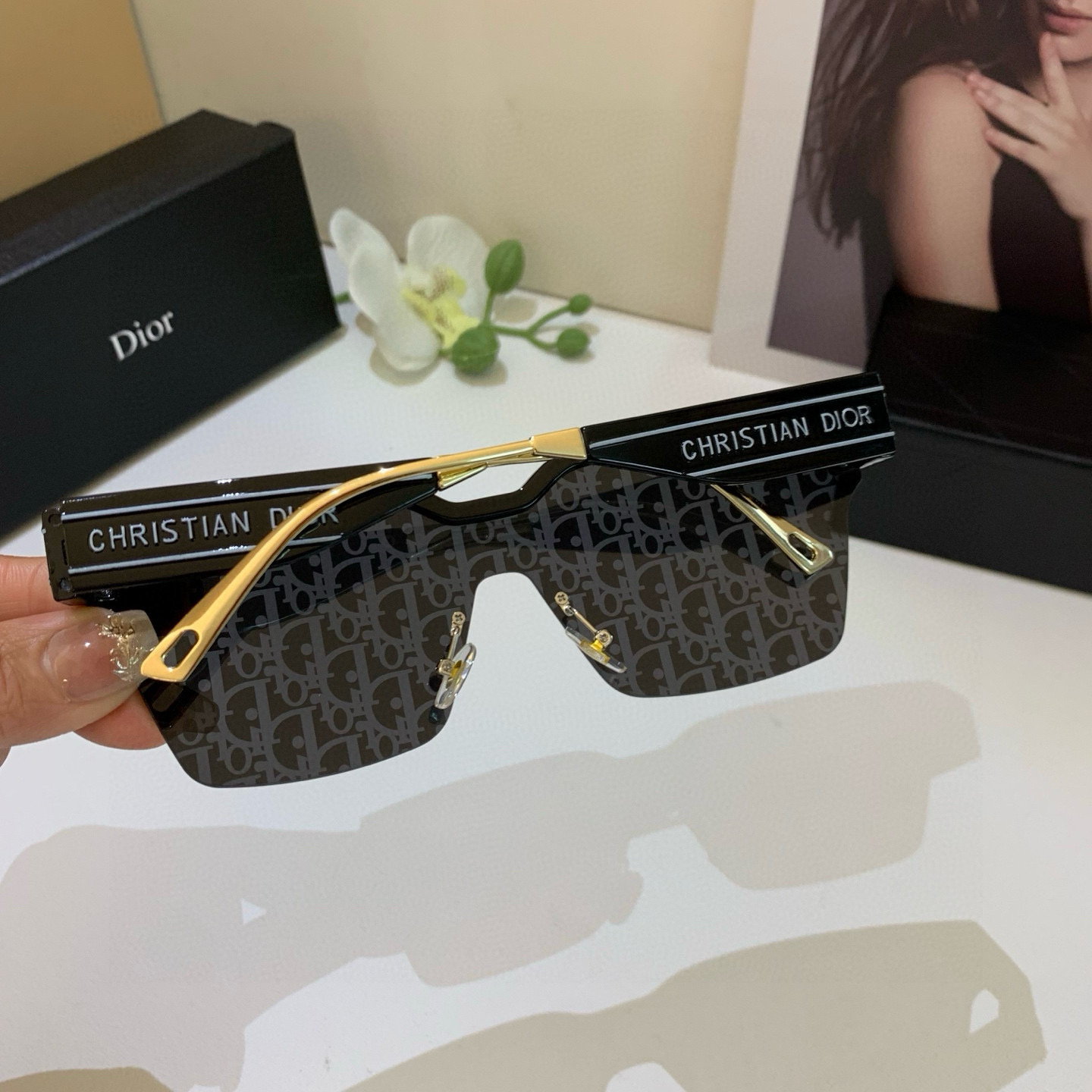 Dior ディオール サングラス P135 対応 フレーム インスタ風 メンズ レディース ブラック - 画像 5