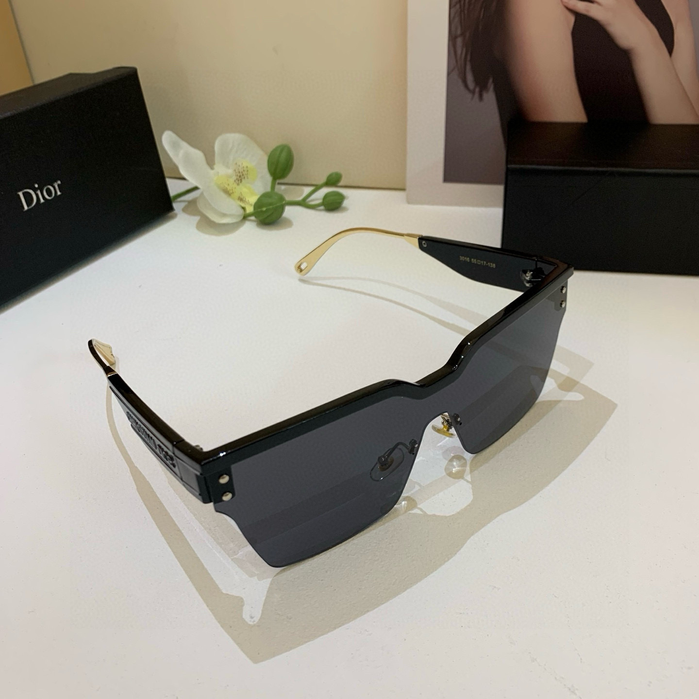 Dior ディオール サングラス フラットサングラス メンズ レディース ブラック ゴールド フレーム