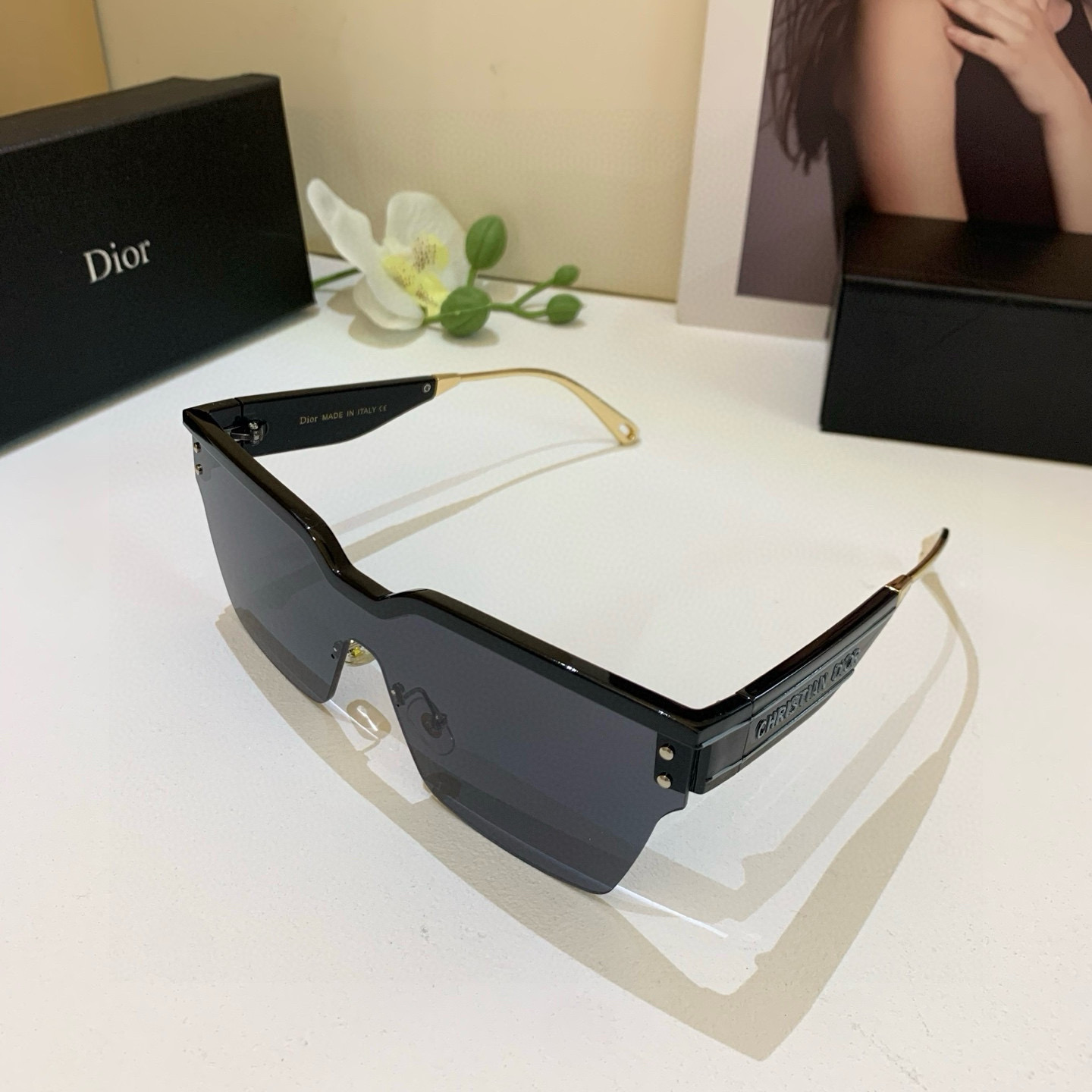 Dior ディオール サングラス フラットサングラス メンズ レディース ブラック ゴールド フレーム - 画像 2