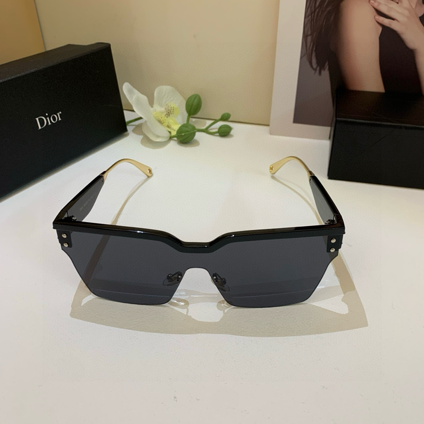 Dior ディオール サングラス フラットサングラス メンズ レディース ブラック ゴールド フレーム - 画像 4