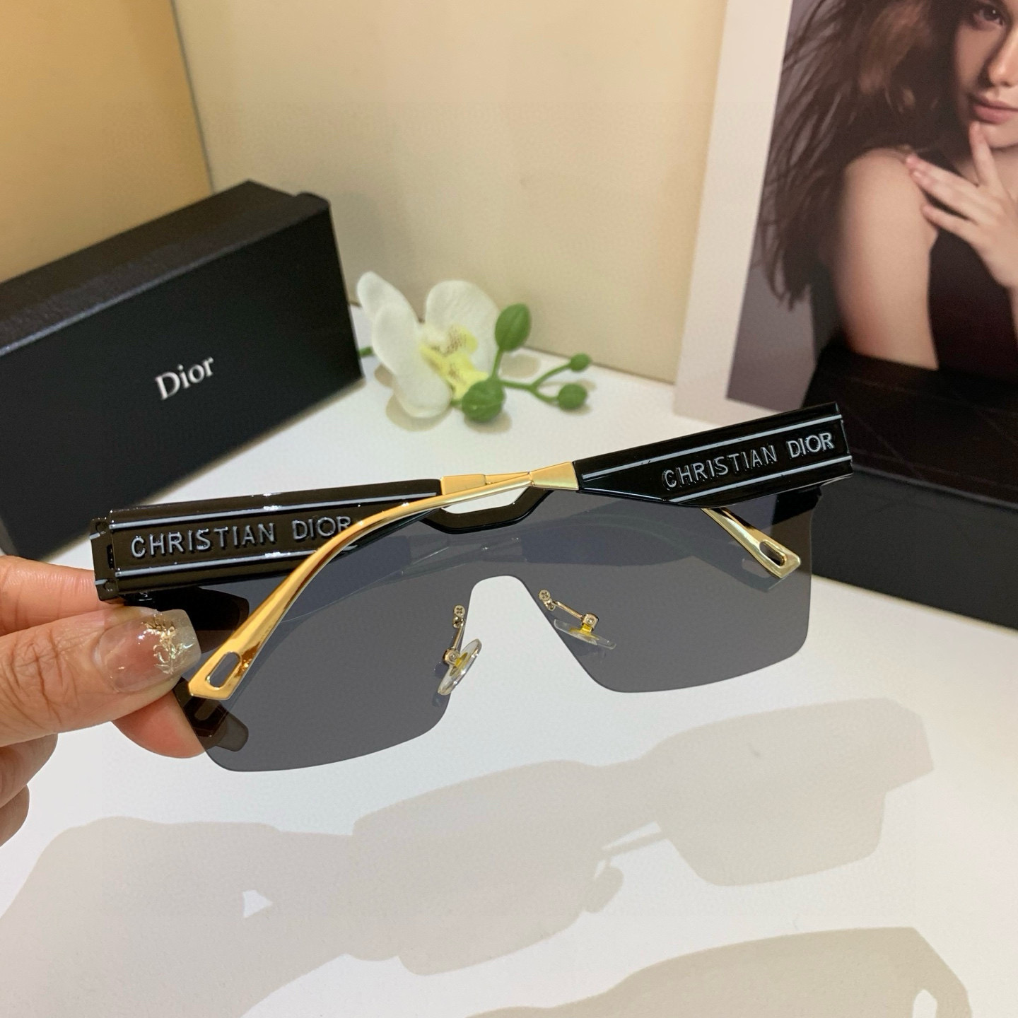 Dior ディオール サングラス フラットサングラス メンズ レディース ブラック ゴールド フレーム - 画像 5