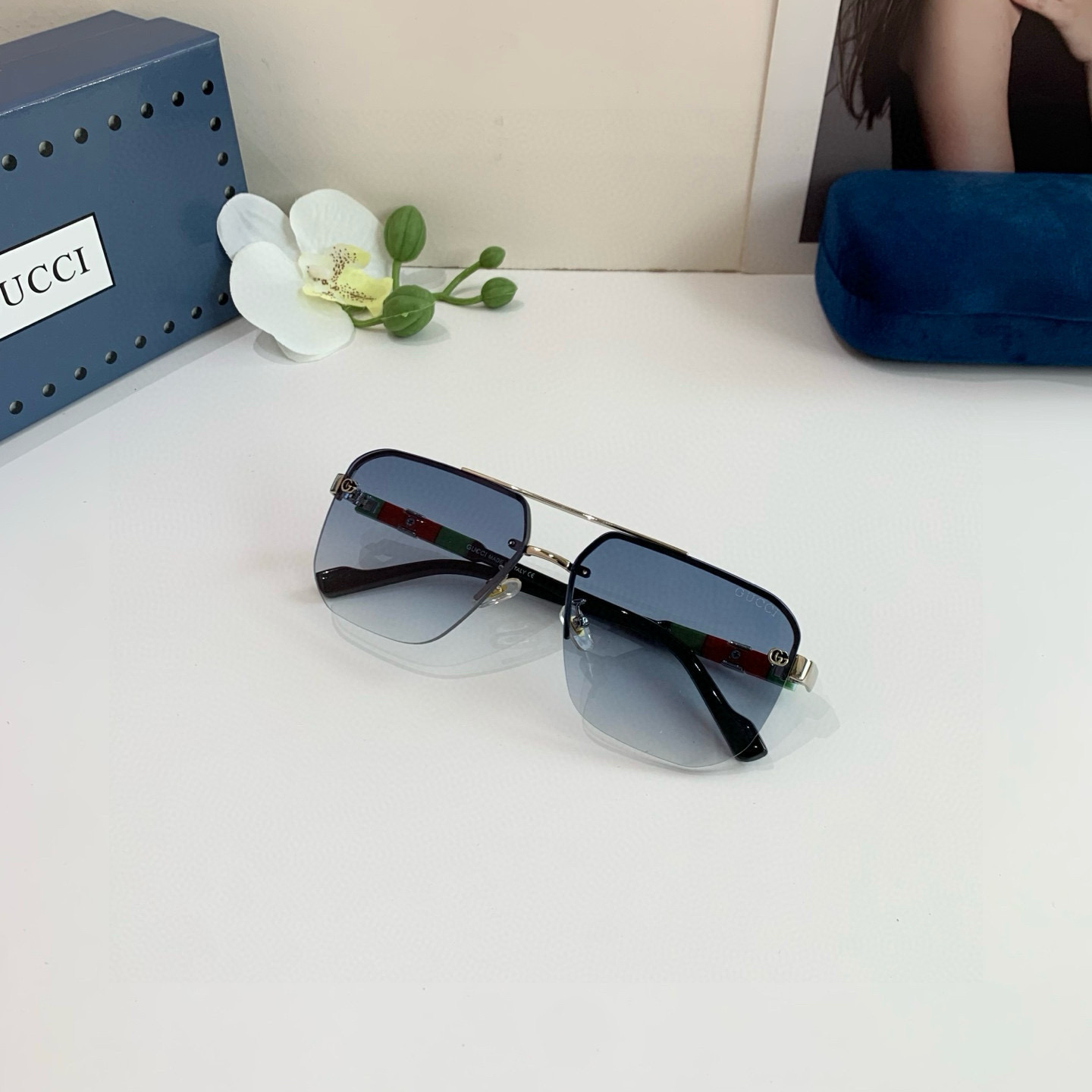 GUCCI グッチ サングラス メンズ レディース フレーム ブラック グラデーション フラットシェイプ レンズ 多色展開 - 画像 3