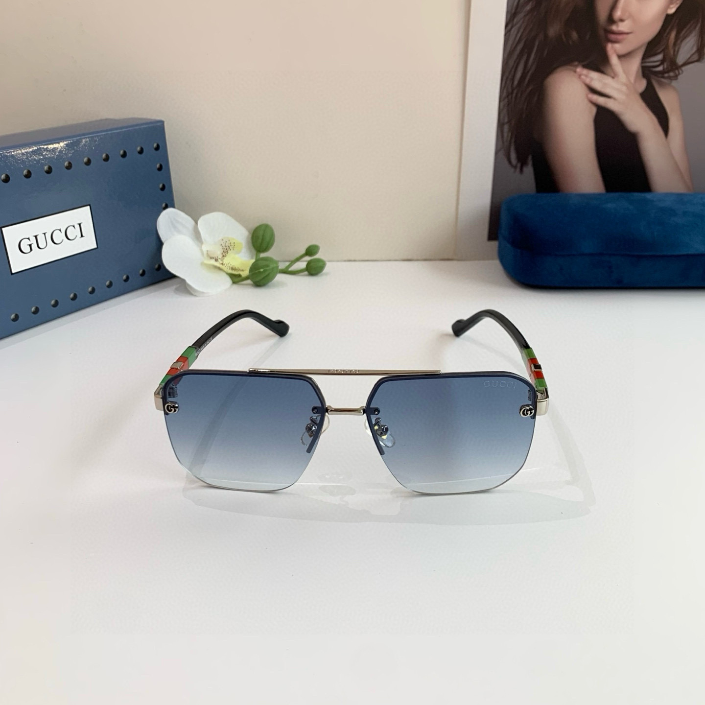 GUCCI グッチ サングラス メンズ レディース フレーム ブラック グラデーション フラットシェイプ レンズ 多色展開 - 画像 4