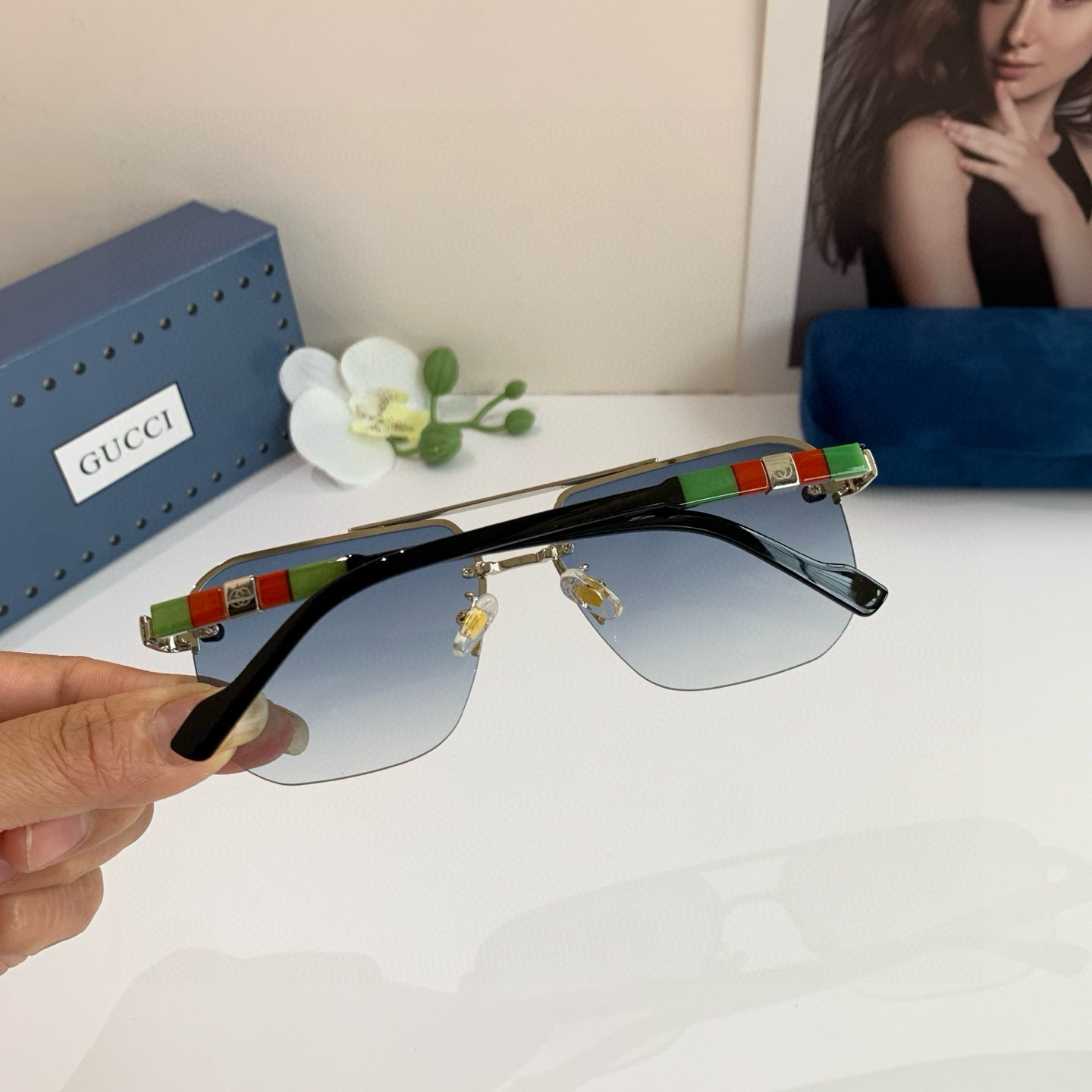 GUCCI グッチ サングラス メンズ レディース フレーム ブラック グラデーション フラットシェイプ レンズ 多色展開 - 画像 7