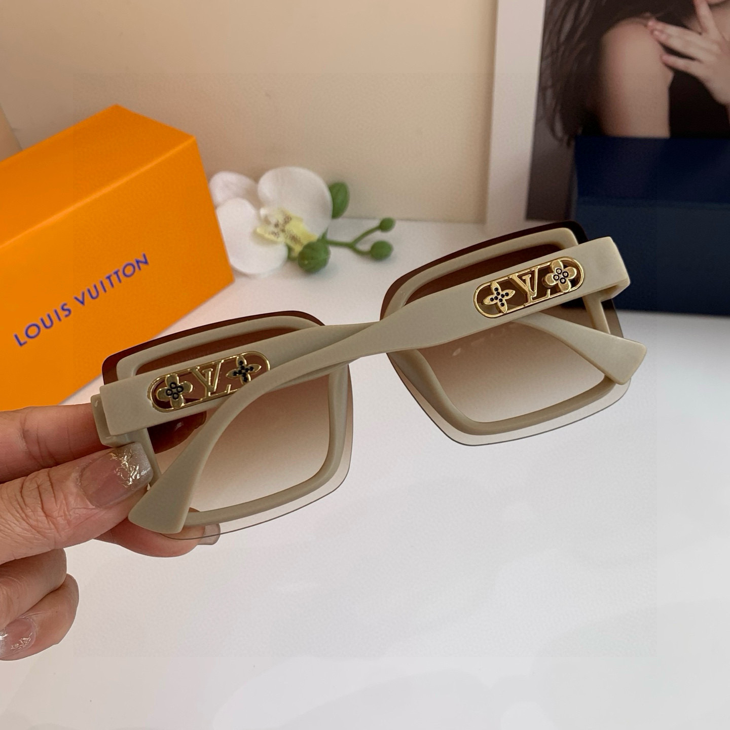 LV ルイヴィトン サングラス フレーム ブラウン ダイカット プラスチック 軽量 通勤 レディース ブラック - 画像 2