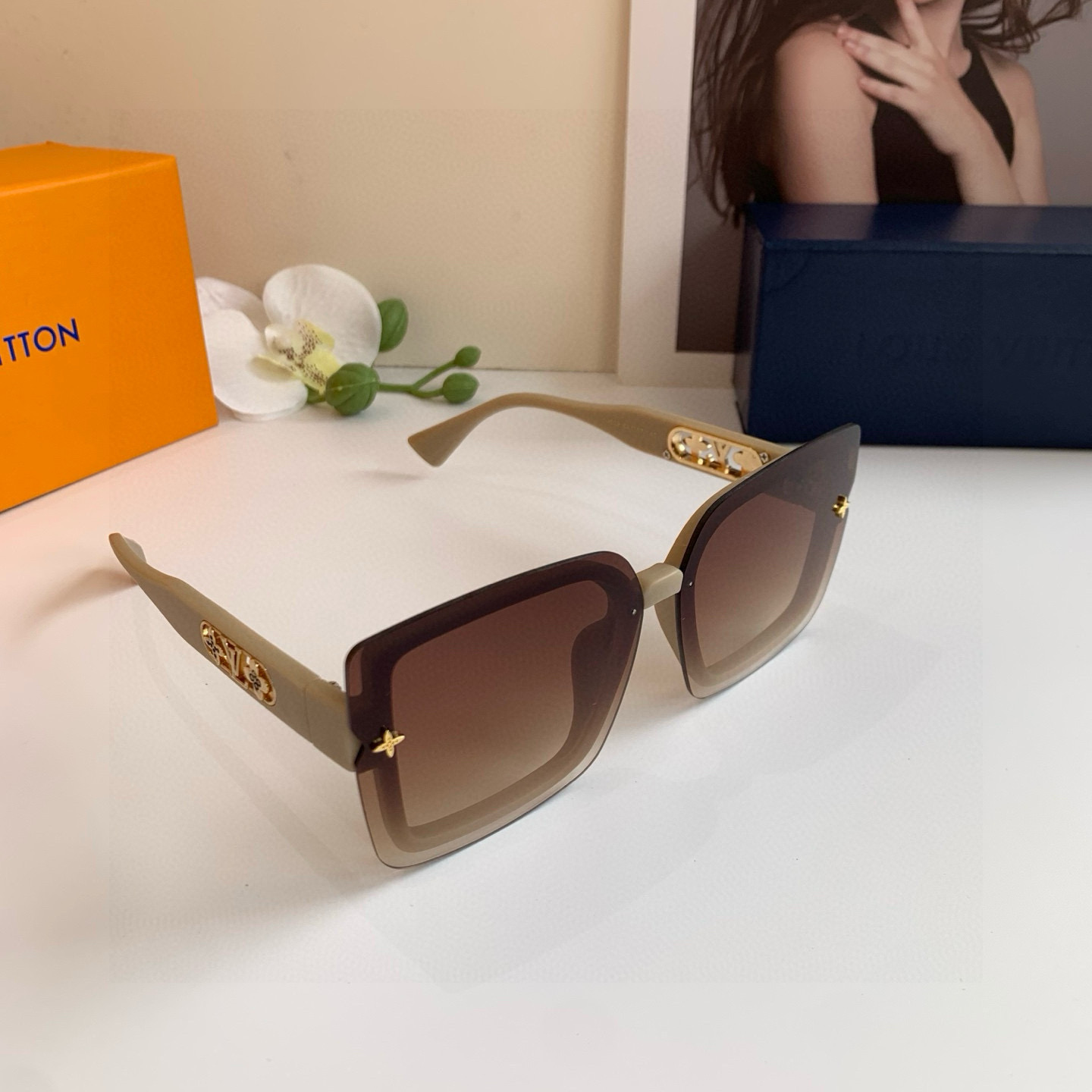 LV ルイヴィトン サングラス フレーム ブラウン ダイカット プラスチック 軽量 通勤 レディース ブラック - 画像 3