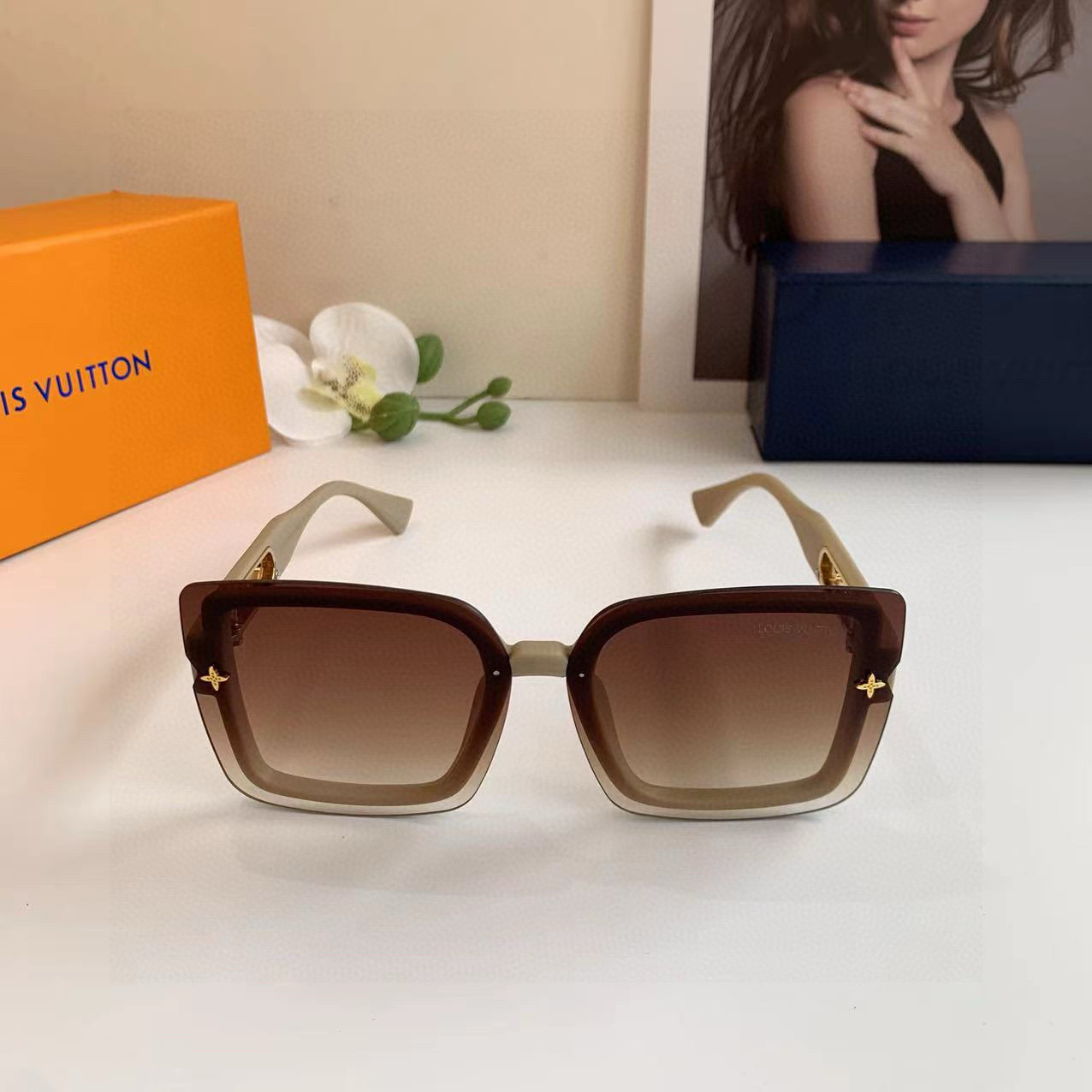 LV ルイヴィトン サングラス フレーム ブラウン ダイカット プラスチック 軽量 通勤 レディース ブラック - 画像 5