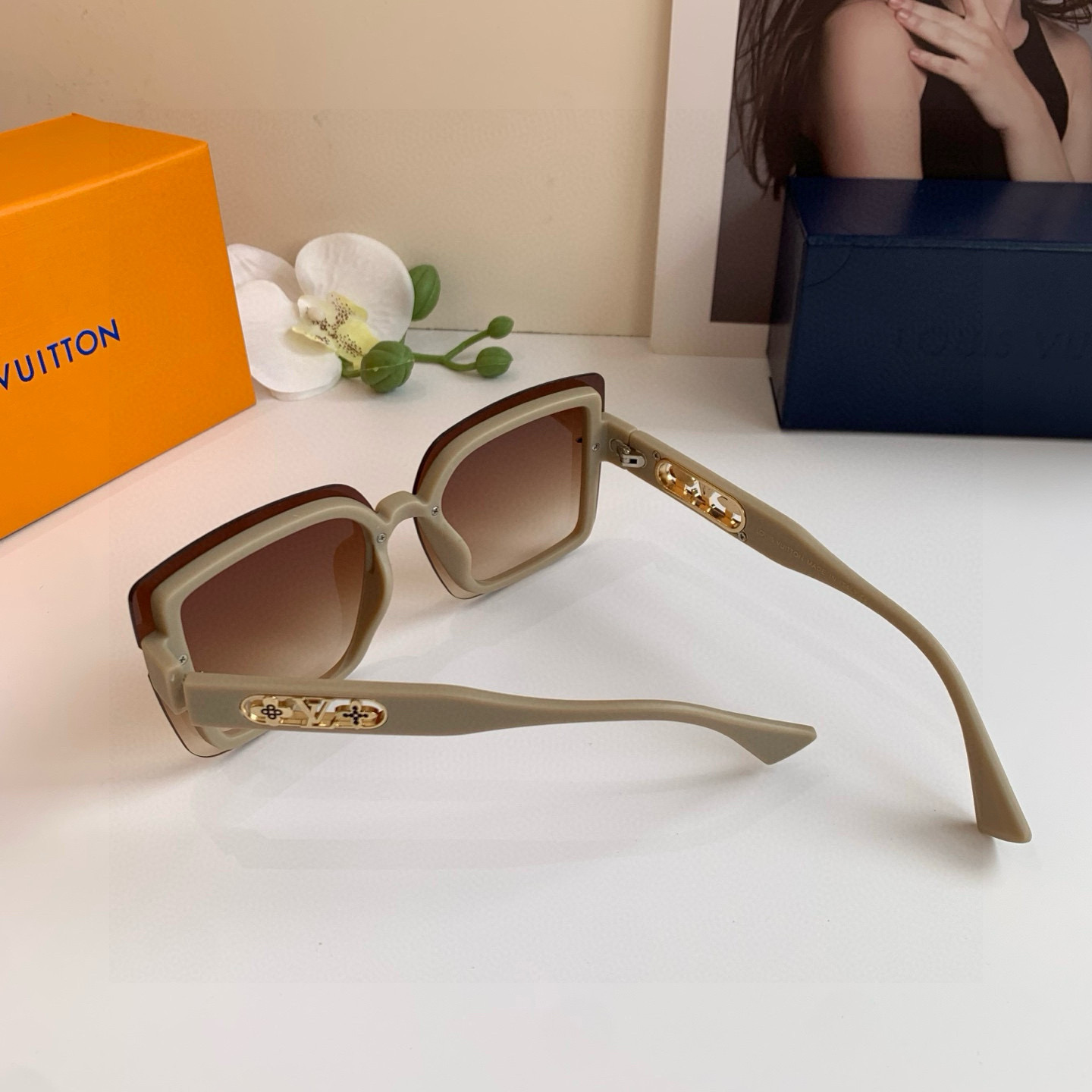 LV ルイヴィトン サングラス フレーム ブラウン ダイカット プラスチック 軽量 通勤 レディース ブラック - 画像 7