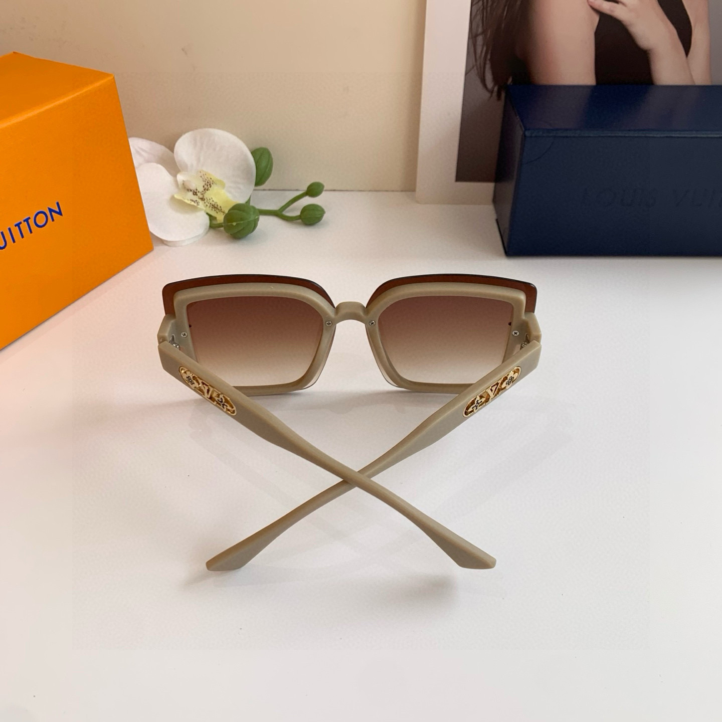 LV ルイヴィトン サングラス フレーム ブラウン ダイカット プラスチック 軽量 通勤 レディース ブラック - 画像 8