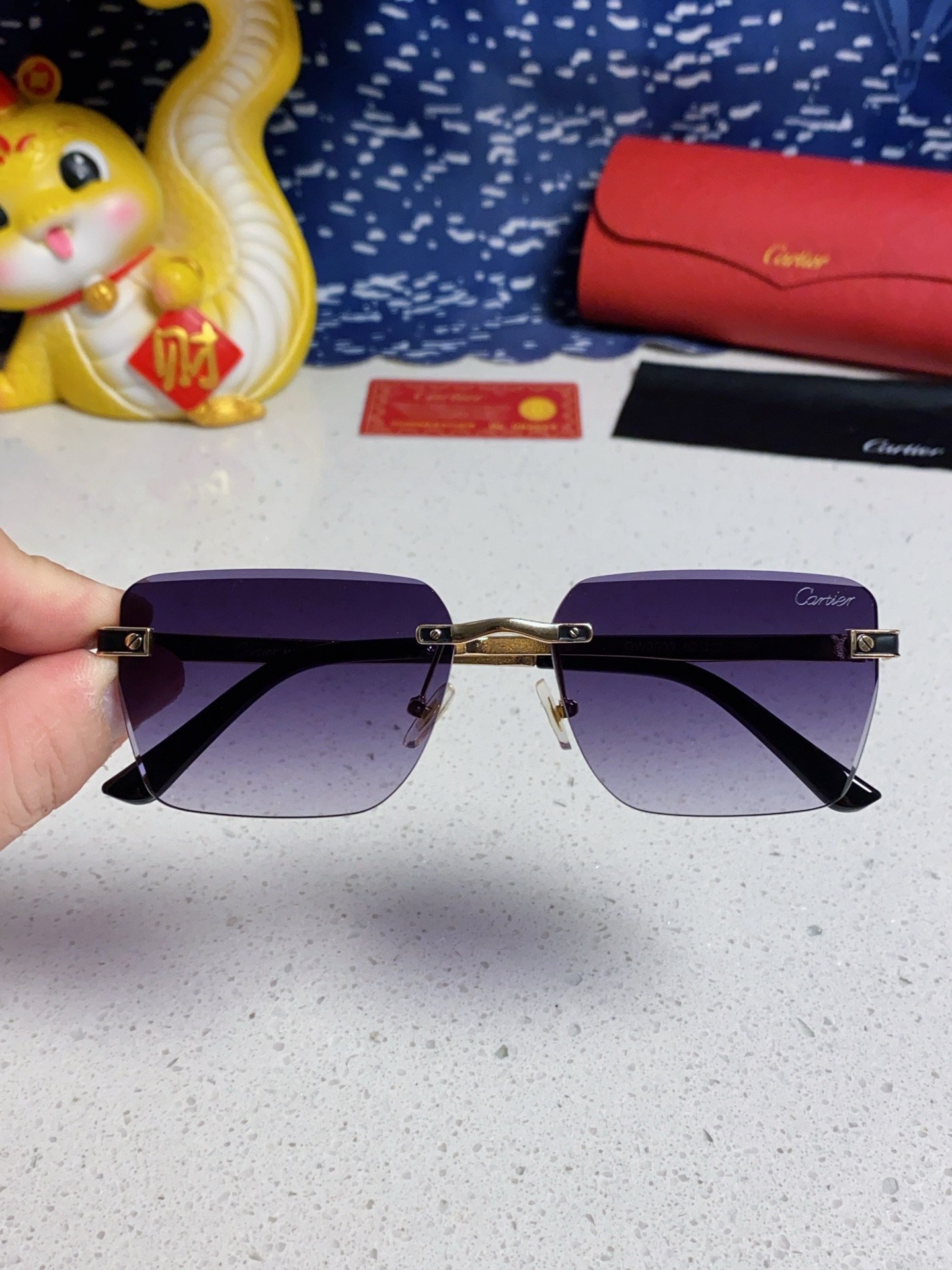 P135 Carter卡地亚 2025新款潮无框时尚太阳眼镜男欧美切边墨镜女个性太阳镜 男女通用_31522 - 画像 7