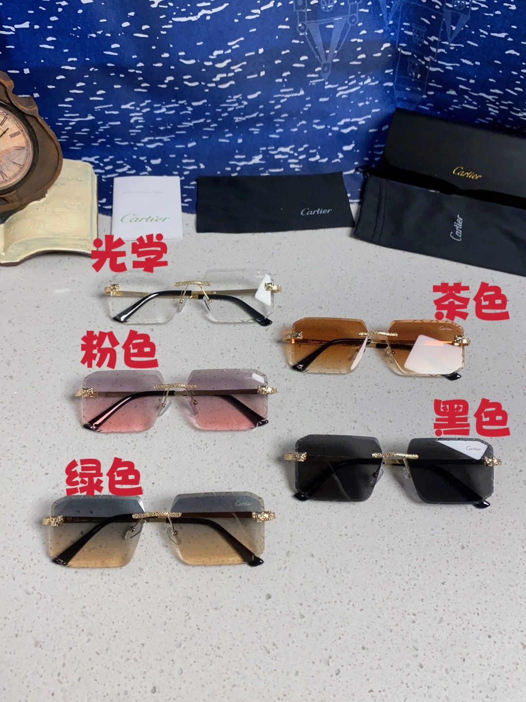 Cartier カルティエ サングラス フレームレス ペンダント サングラス 金属 レディース メンズ ブラック ブラウン ピンク グリーン レッド 多色展開 - 画像 4