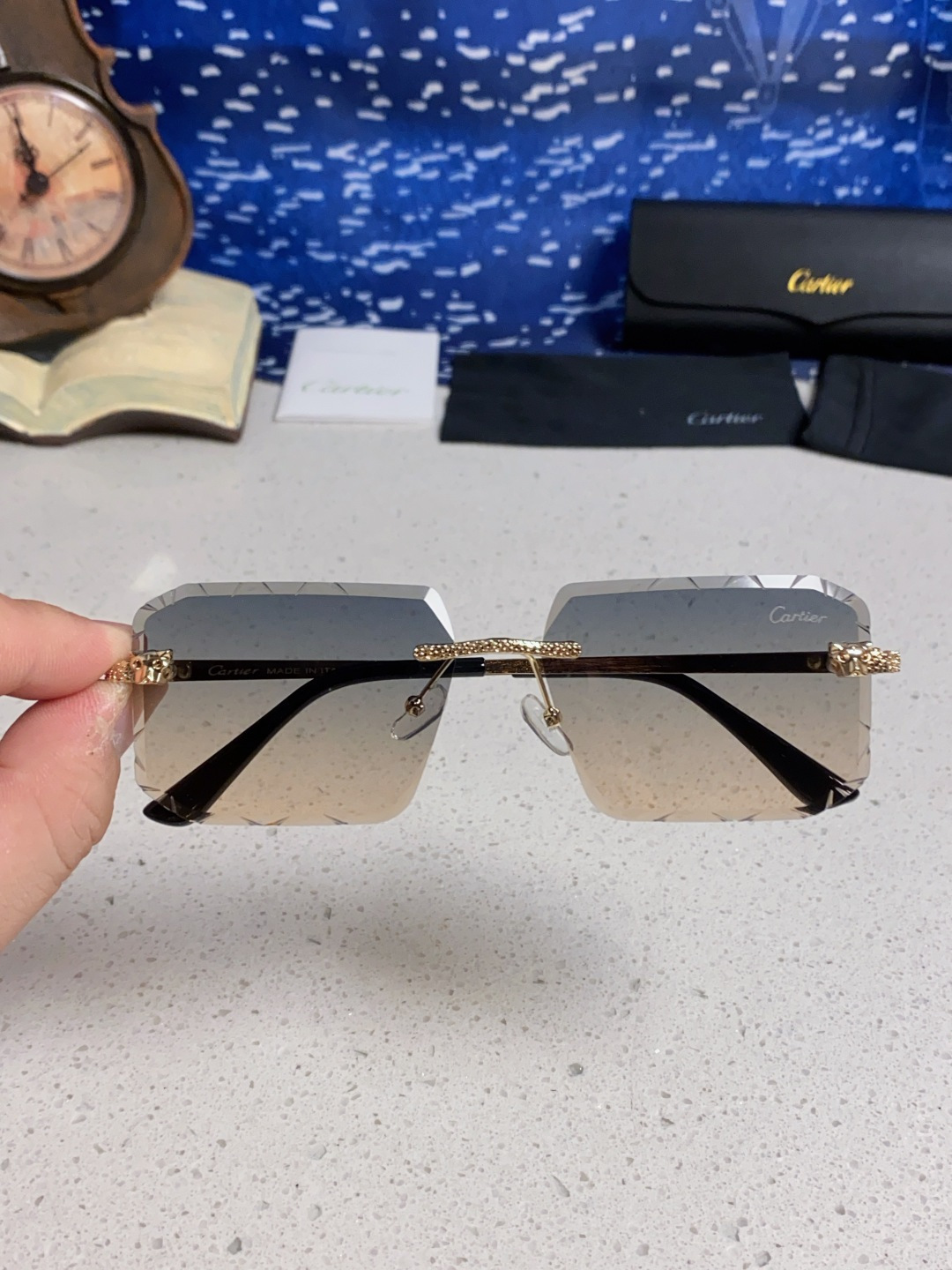 Cartier カルティエ メンズ サングラス フレームレス 2025 限定 メンズ レディース グラデーション ブラック ブロンズ ピンク グリーン ブラウン 多色展開 - 画像 7