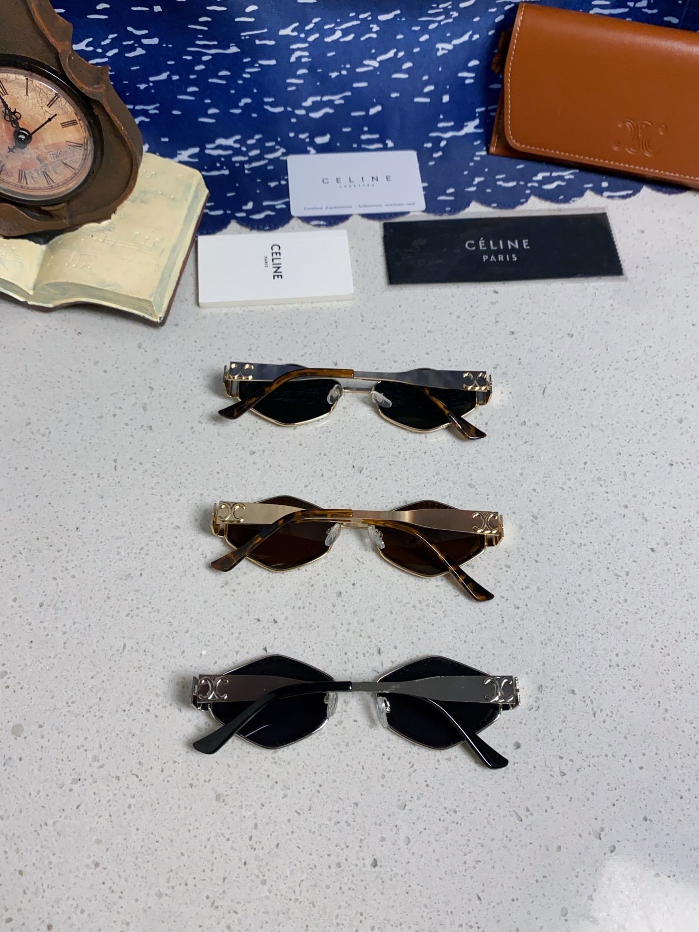 CELINE セリーヌ メガネ サングラス フラットシェイプ 2025年新作 一粒一粒 セリーヌ メタル メンズ レディース 绿色 茶色 黒色 - 画像 3