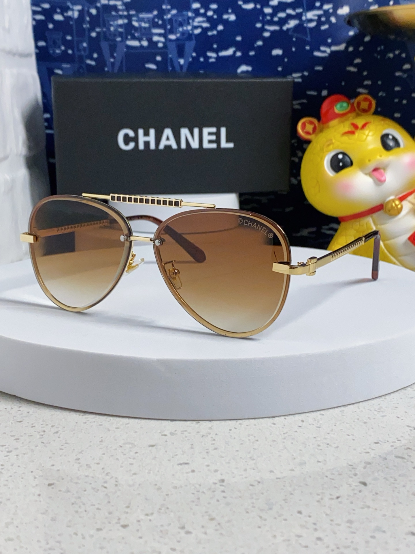 CHANEL シャネル サングラス メンズ レディース ブラウン グラデーション 金色フレーム ブラックケース 5色展開