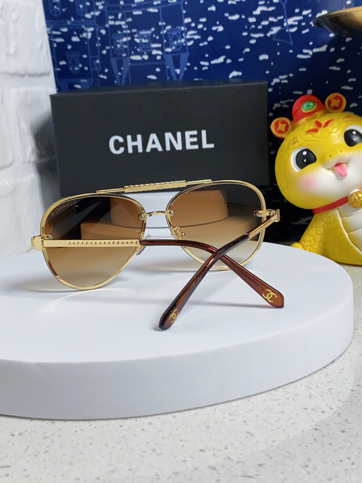 CHANEL シャネル サングラス メンズ レディース ブラウン グラデーション 金色フレーム ブラックケース 5色展開 - 画像 5