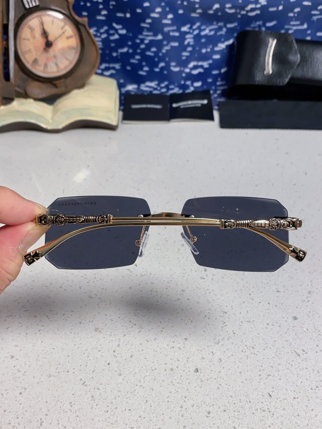 CHROME HEARTS クロムハーツ サングラス フレームレス オーバル型 メンズ レディース ブラック イタリア製 多色展開 - 画像 8