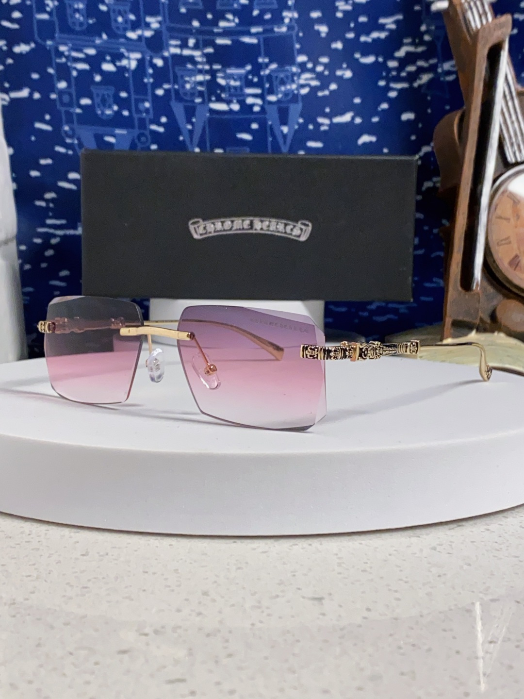 CHROME HEARTS クロムハーツ サングラス フレームレス リング付き フラットサングラス レディース ピンク 12色展開