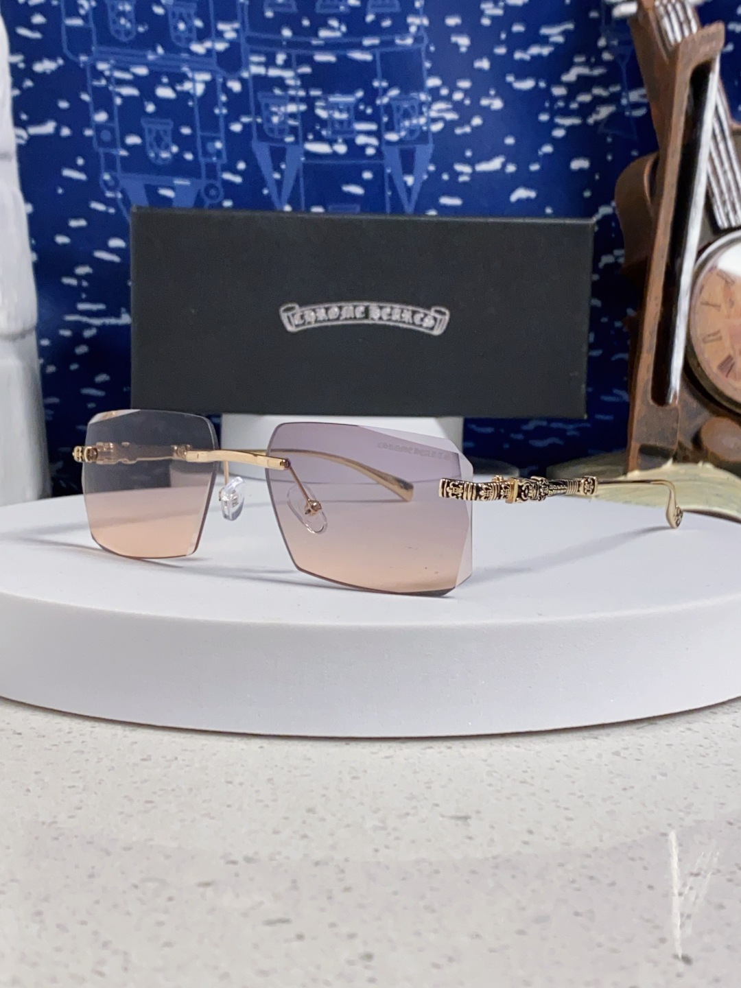 CHROME HEARTS クロムハーツ サングラス フレームレス 2025新作 オーバル型 レディース ブラウン 多色展開