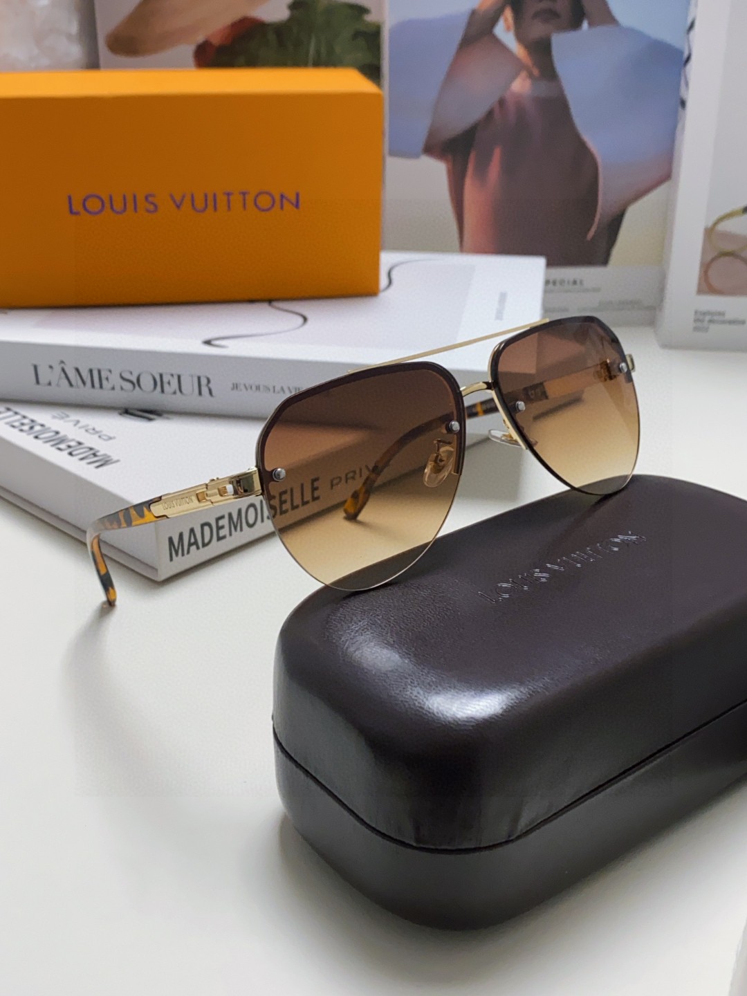 LOUIS VUITTON ルイヴィトン フライトサングラス 金属フレーム メンズ レディース ブラック ゴールド ブラウン レッド グリーン シルバー トート柄 男女兼用 31132 - 画像 9